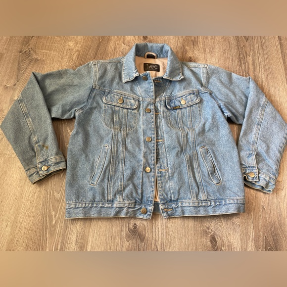 LEE Vintage Large 100% Cotton Light Blue Denim Jean Jacket - Picture 1 of 10